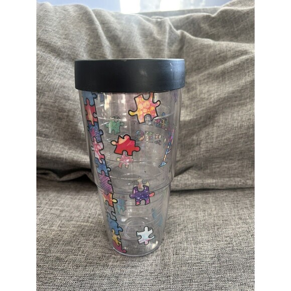 Tervis Tumbler Autism Awareness Puzzle Pieces Black Lid Insulated 24 Oz - Picture 3 of 6